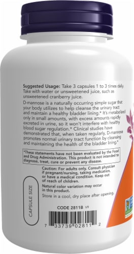 NOW® Foods D-Mannose Capsules 500mg Perspective: left