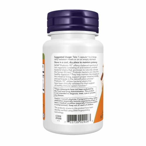 NOW® Probiotic-10™ 25 Billion Veg Capsules Perspective: left