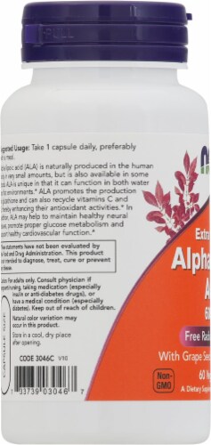 NOW Foods Alpha Lipoic Acid Veg Capsules Perspective: left