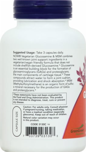 Now Vegetarian Glucosamine & MSM Veg Capsules Perspective: left
