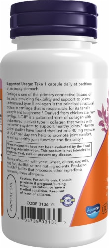 NOW® Foods UC-II Joint Health Dietary Supplement Veg Capsules Perspective: left