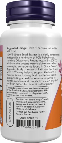 NOW Foods Grape Seed Free Radical Protection Dietary Supplement Veg Capsules 100mg Perspective: left