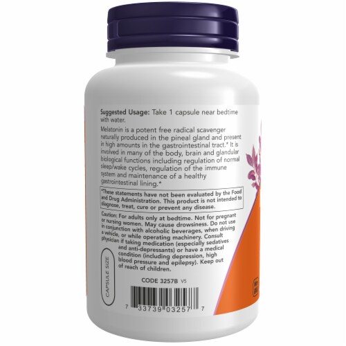 Now® Melatonin Vegetable Capsules 3mg Perspective: left