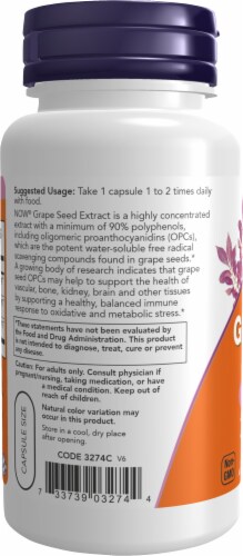 NOW® Foods Extra Strength Grape Seed Veg Capsules 250mg Perspective: left