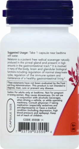 NOW Foods Melatonin 5mg Capsules Perspective: left