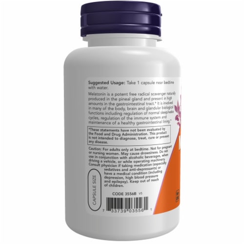 Now Melatonin Vegetarian Capsules 5mg 180 Count Perspective: left