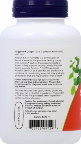 NOW Foods Pygeum & Saw Palmetto Softgels Perspective: left
