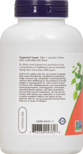 NOW Foods St. John's Wort Standardized Extract Veg Capsules 300mg Perspective: left