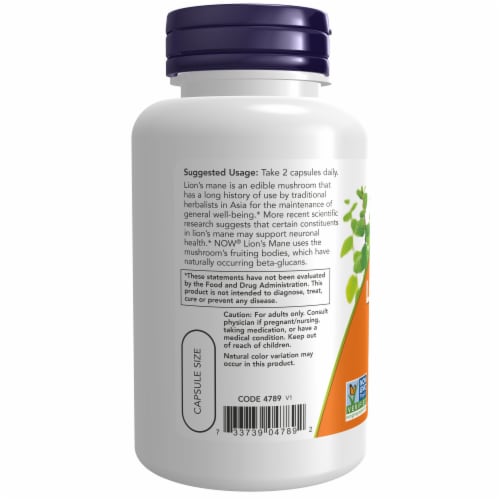 NOW® Foods Lion's Mane 500 mg - 60 Veg Capsules Perspective: left