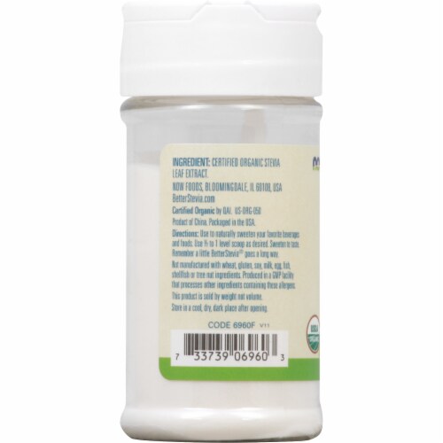 NOW Foods BetterStevia® Organic Zero Calorie Powdered Sweetener Perspective: left