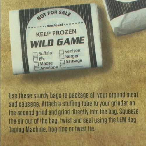 LEM Wild Game Bags 2 Pound Freezer Storage 100 Count Ground Meat Packaging 903 Perspective: left
