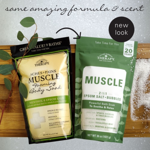 Village Naturals Therapy Muscle Relief Foaming Body Soak Perspective: left