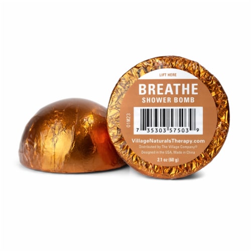 Village Naturals Therapy® Breathe Eucalyptus Menthol Shower Bomb Perspective: left
