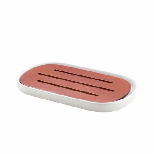 VCNY Home Ceramic Bathroom Accessory Set - White/Wood Perspective: left