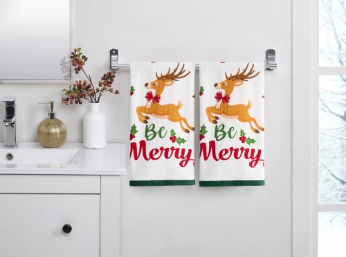 VCNY Home Be Merry Reindeer Hand Towels Perspective: left