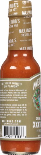 Melindas Xxxtra Original Habanero Hot Pepper Sauce Perspective: left