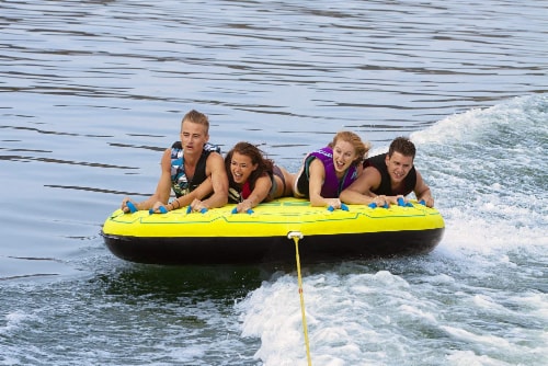 Airhead 95 Deck Shell Inflatable 4 Rider Towable Boating Lake Tube Water Raft Perspective: left