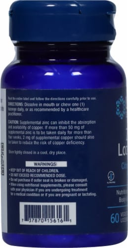 Life Extension Zinc Lozenges Natural Citrus Orange Perspective: left