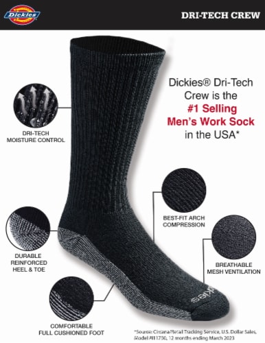 Dickies® Dri-Tech Crew Performance Work Socks - Black Perspective: left
