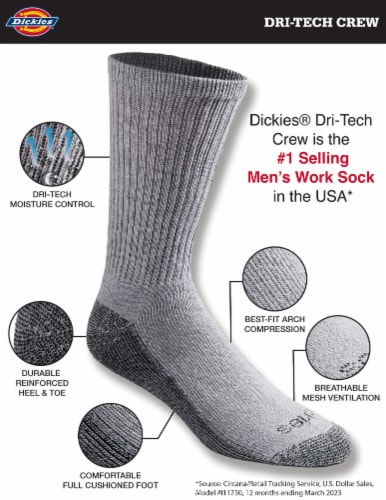 Dickies® Dri-Tech Crew Sock Pack - Gray Perspective: left