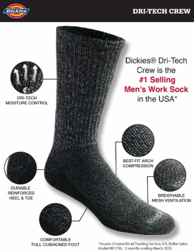 Dickies® Dri-Tech Crew Sock Pack - Black Perspective: left