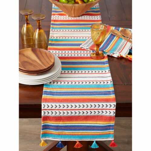 European Soaps Tasseled Table Runner - Picante Stripe Perspective: left