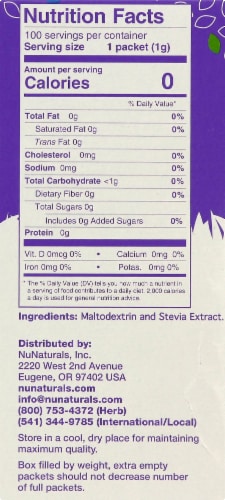 NuNaturals NuStevia White Stevia Powder Packets Perspective: left