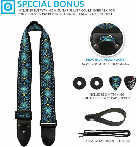  Guitar Strap For Acoustic Guitar , Electric Guitar and Bass  Guitar, Adjustable Multi Color Woven Guitar Strap W/ FREE BONUS 2 Picks +  Strap Locks + Strap Button. Gift Set For