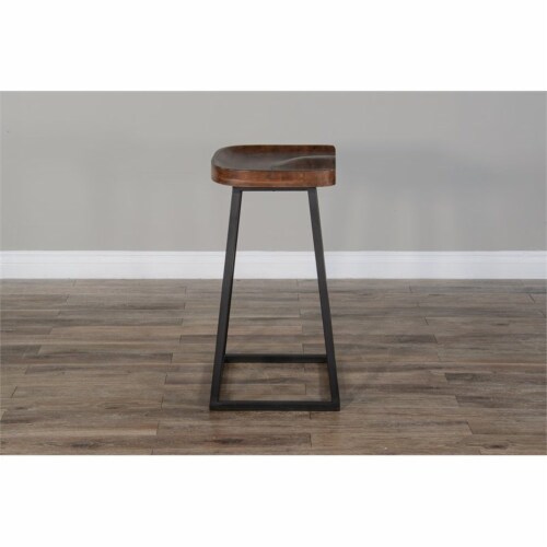 Sunny Designs 30  Mid-Century Wood & Metal Saddle Barstool in Mahogany Perspective: left