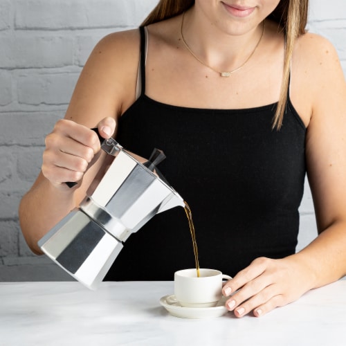 Mario Polished Aluminum Stovetop Espresso Maker Perspective: left