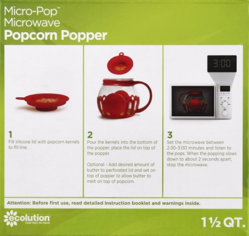 Tasty Red Ecolution Micro Pop Popcorn Popper 1.5 Quart with Instructions