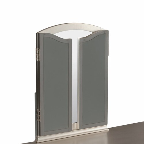 Poundex Furniture Wood Vanity Set with Mirror and Stool Silver Color Perspective: left
