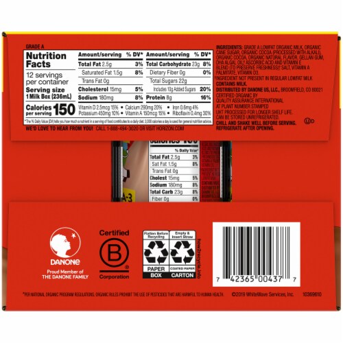 Horizon Organic DHA Omega-3 Lowfat Chocolate Milk Boxes Perspective: left