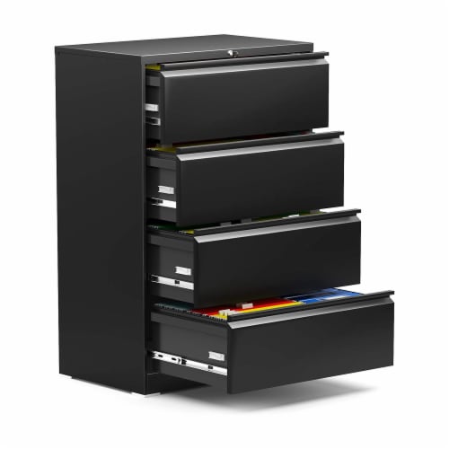 AOBABO 4 Drawer Lateral File Cabinet w/ Lock for Letter/Legal Size Paper, Black Perspective: left