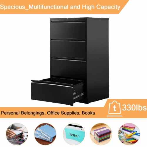 AOBABO 4 Drawer Lateral File Cabinet w/ Lock for Letter/Legal Size Paper, Black Perspective: left