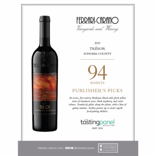 Ferrari Carano Tresor Bordeaux Cabernet California Red Wine Perspective: left