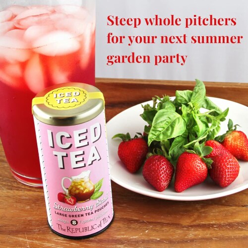 The Republic of Tea Strawberry Basil Green Tea, 8 Large Tea Bags Perspective: left