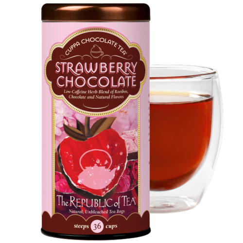 The Republic of Tea Strawberry Cuppa Chocolate Herbal Blend Tea, Low Caffeine, 36 Tea Bags Perspective: left
