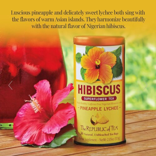 The Republic of Tea® Pineapple Lychee Hibiscus Superflower™ Tea Bags Perspective: left