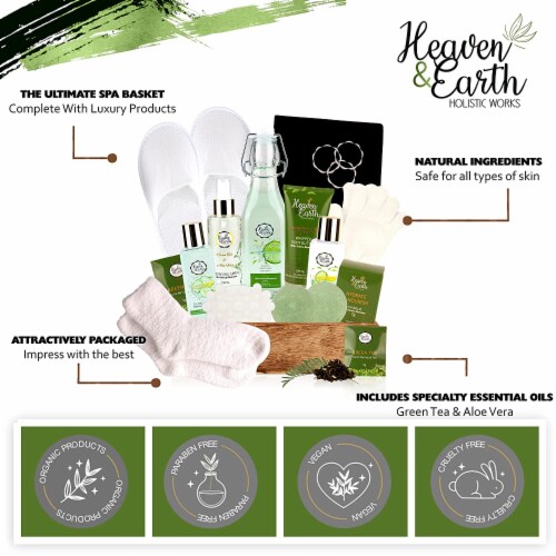 Cucumber Melon & Green Tea with Arnica Oil Healing Bath & Body Gift Basket. Aromatherapy Spa Perspective: left
