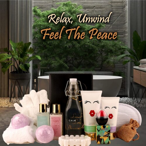 Caramel Vanilla 15-Piece Bath Basket. Infused with Coconut & Honey Essential Oils Perspective: left