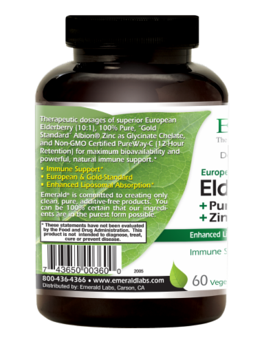 Emerald Elderberry + PureWay-C + Zinc Immune Support Vegetable Caps Perspective: left