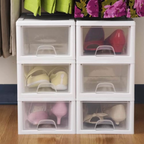 Sterilite Small Box Modular Stacking Storage Drawer Container Closet (6 Pack) Perspective: left