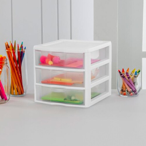 Sterilite ClearView Plastic Small 3 Drawer Desktop Storage Unit
