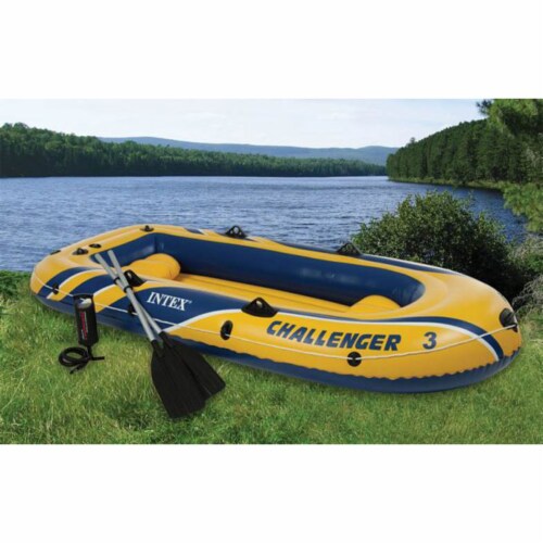 Intex Challenger 3 Boat 2 Person Raft & Oar Set Inflatable with Motor Mount Kit Perspective: left