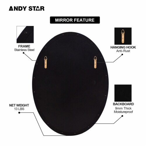 ANDY STAR Modern 24 x 36 Inch Oval Wall Hanging Bathroom Mirror, Brushed Bronze Perspective: left
