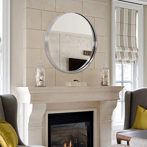 ANDY STAR 24 Inch Round Circle Mirror with Stainless Steel Metal Frame, Chrome Perspective: left