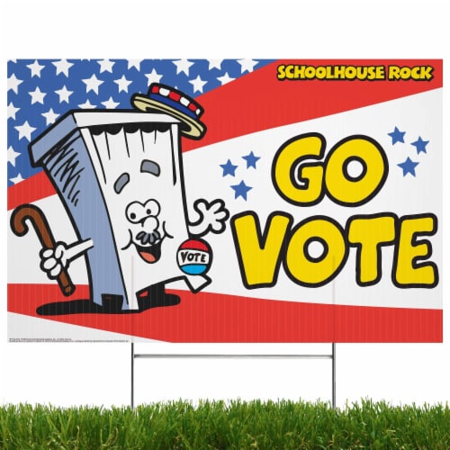 Prime Party Go Vote- Booth | Yard Sign with Lawn Stakes, Schoolhouse Rock Perspective: left