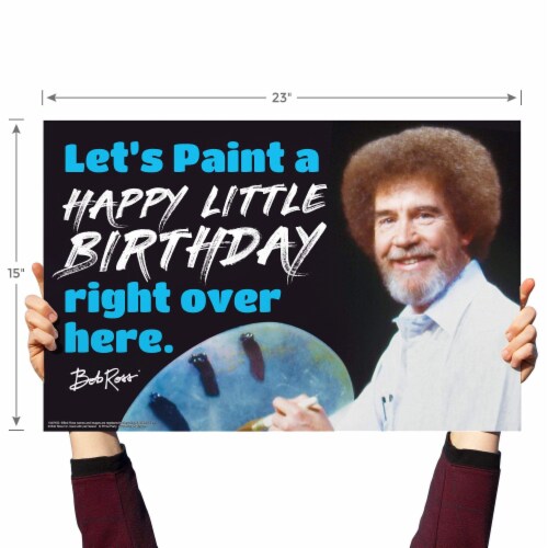 Prime Party Bob Ross Yard Sign, Let's paint a Happy Little Birthday Right Over Here. Perspective: left
