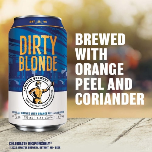 Atwater Dirty Blonde Wheat Beer Cans Perspective: left